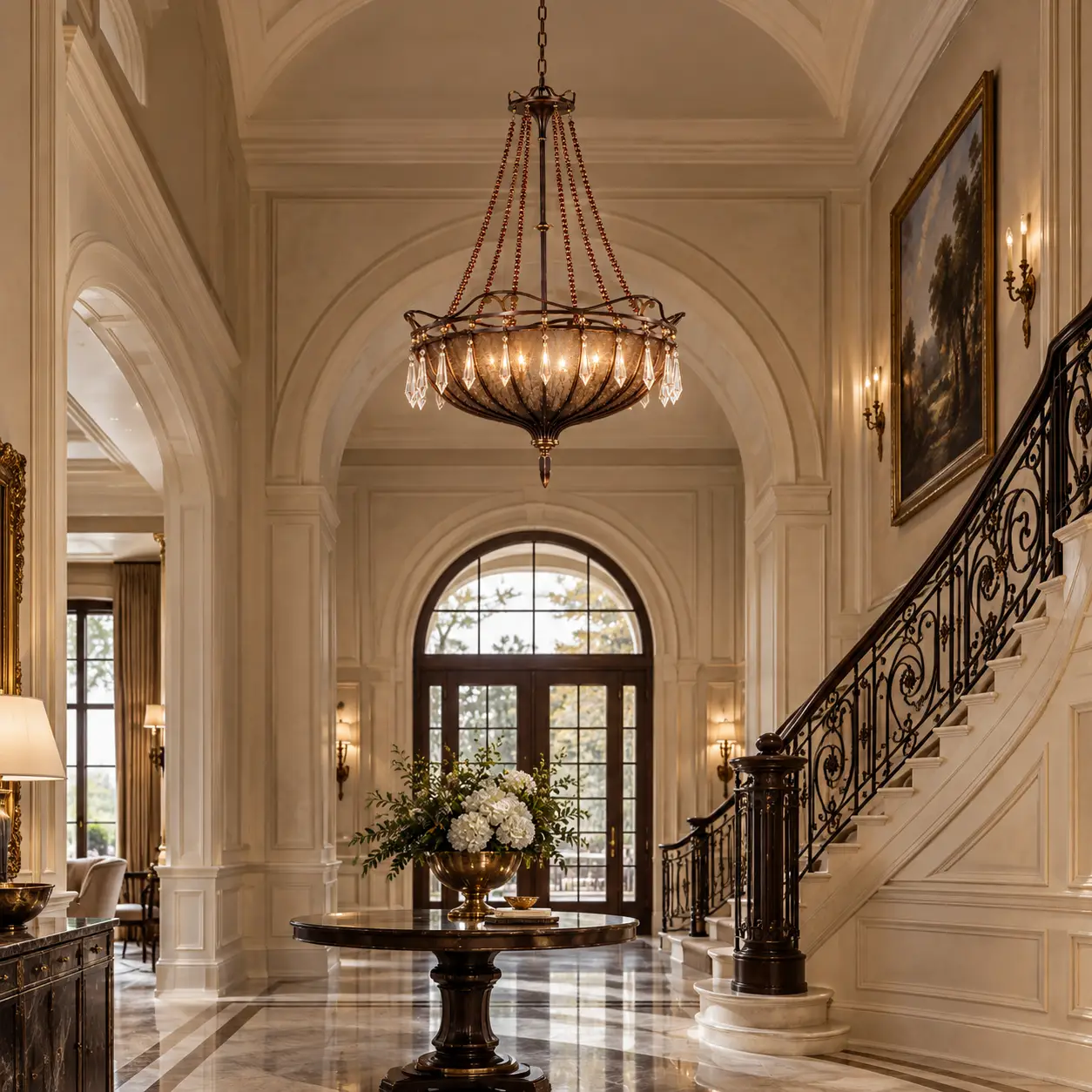Estate Grandeur Chandelier in Neoclassical Foyer Interior