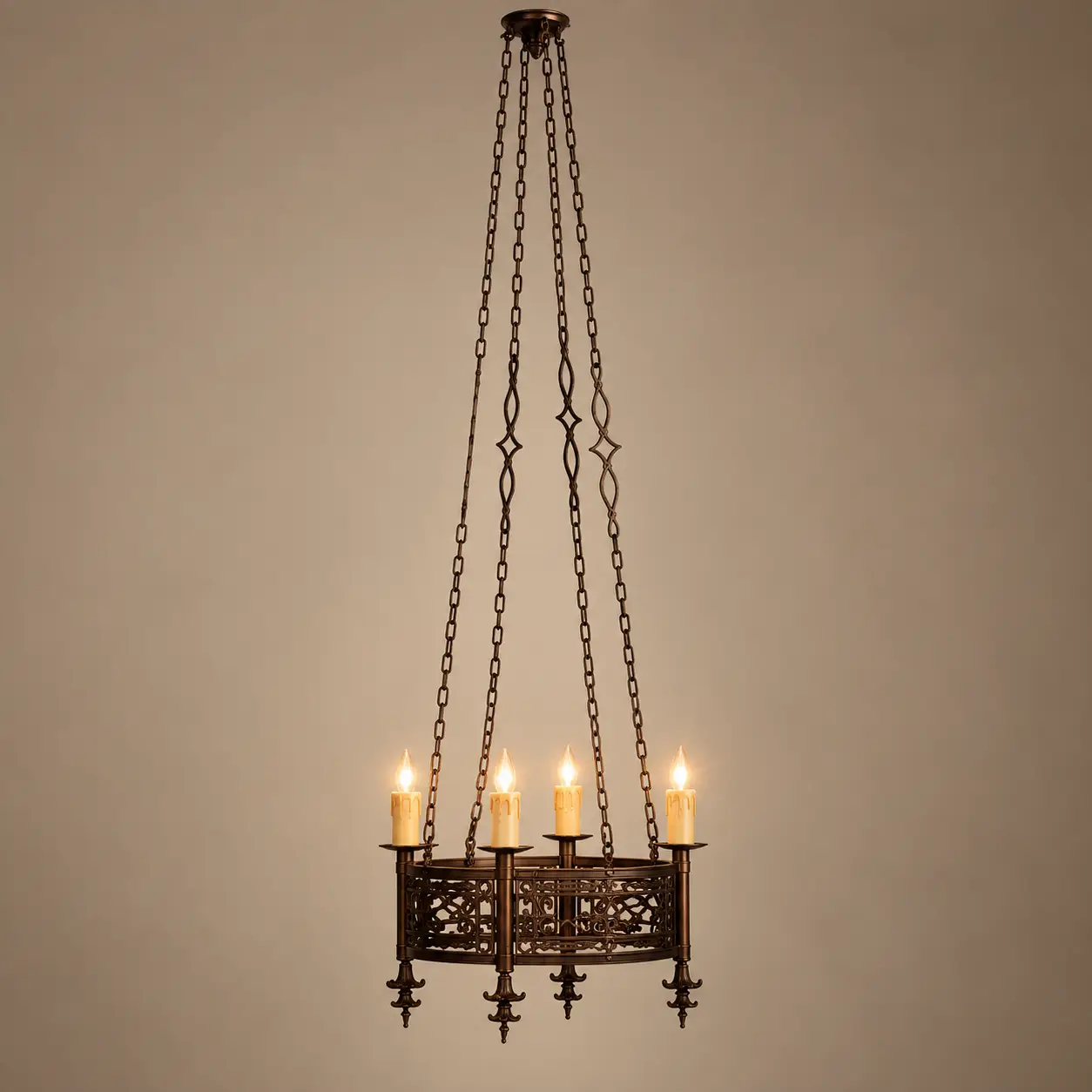 Feudal-Hall-Forged-Iron-Candelabra-4-Light-Pendant-3 Feudal-Hall-Forged-Iron-Candelabra-4-Light-Pendant-3