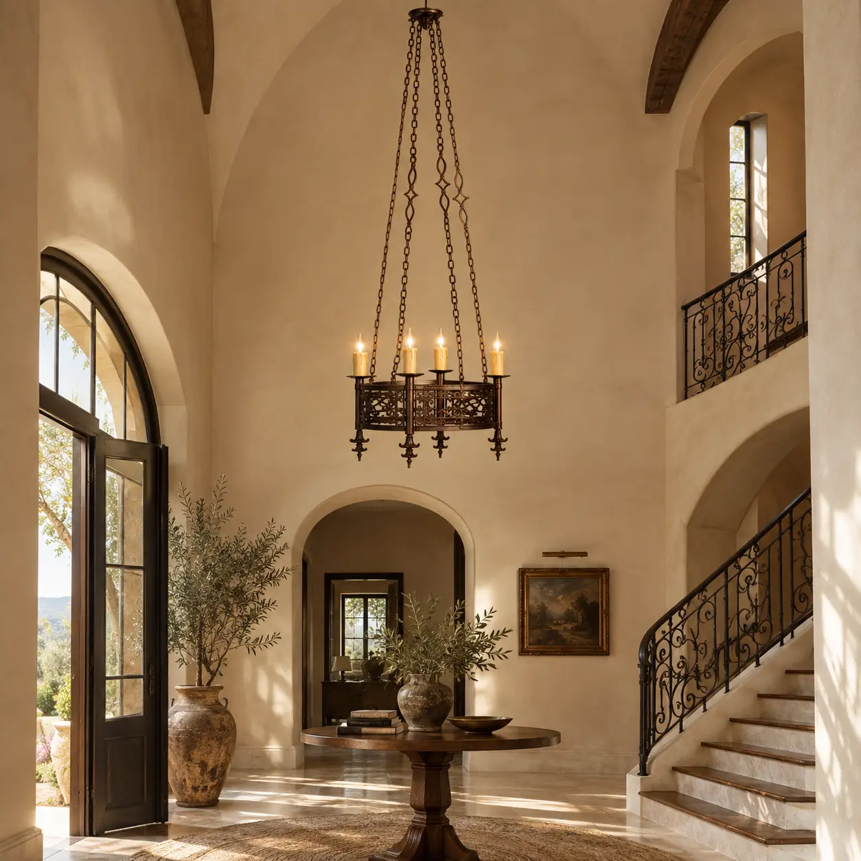 Feudal-Hall-Forged-Iron-Candelabra-4-Light-Pendant-Spanish-Villa-Foyers-High-Ceiling-Vestibules Feudal-Hall-Forged-Iron-Candelabra-4-Light-Pendant-Spanish-Villa-Foyers-High-Ceiling-Vestibules