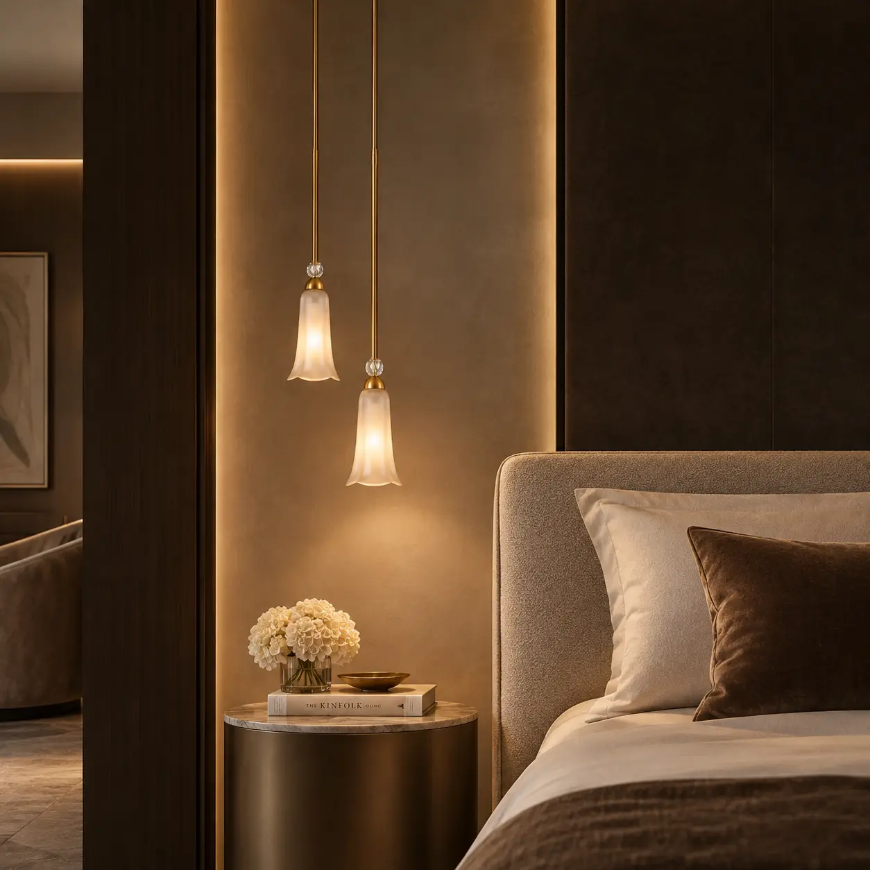 Gilded Bell Artisan 1-Light Mini Pendant Cluster in Hospitality Lounge Bar