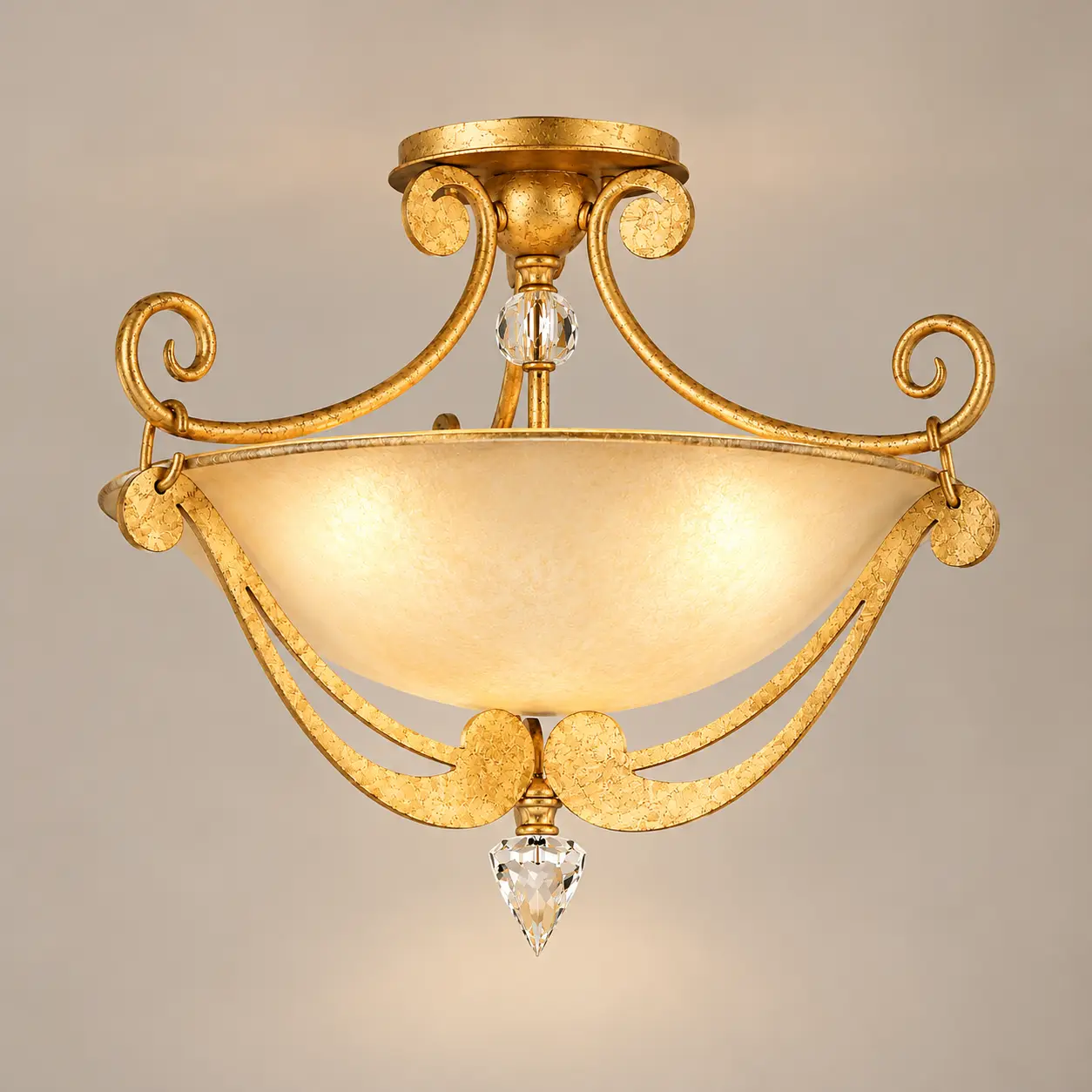 Gilded-Scroll-3-Light-Semi-Flush-Mount-Pendant-with-Crystal-Accents-3 Gilded-Scroll-3-Light-Semi-Flush-Mount-Pendant-with-Crystal-Accents-3