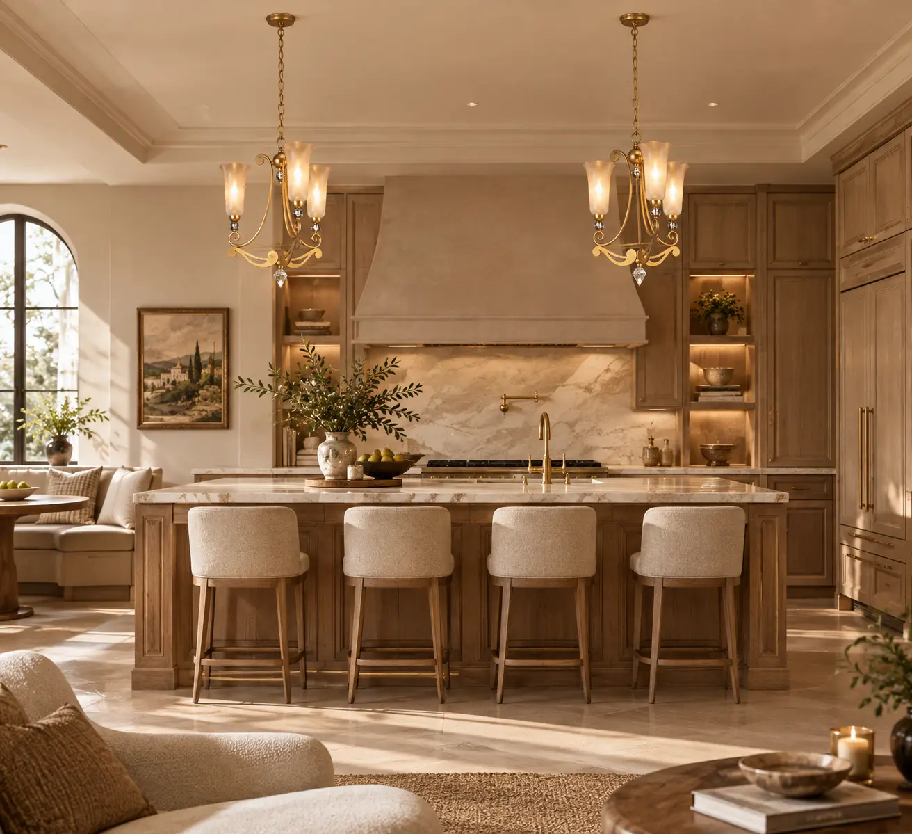 Golden Aurora 3-Light Chandelier in Modern Organic Living Room