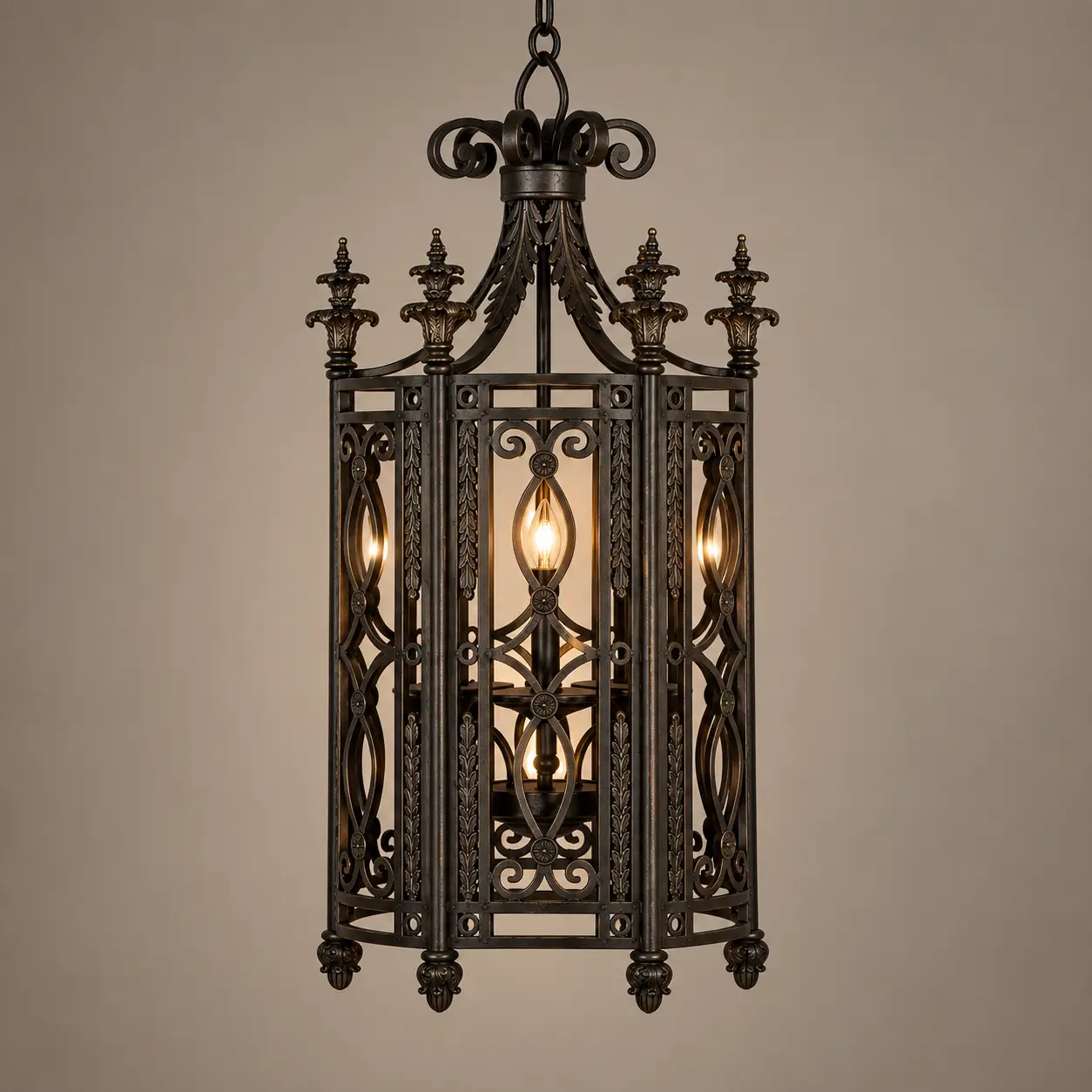 Gothic-Forge-Iron-Lantern-3-Light-Pendant-3 Gothic-Forge-Iron-Lantern-3-Light-Pendant-3