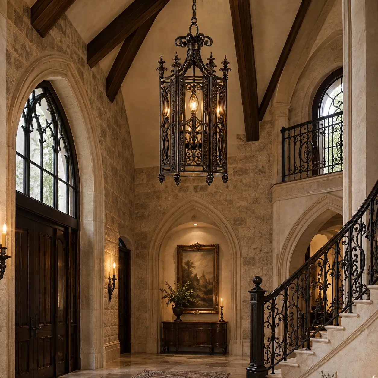 Gothic-Forge-Iron-Lantern-3-Light-Pendant-GOTHIC-REVIVAL-SPANISH-MEDITERRANEAN-FOYER Gothic-Forge-Iron-Lantern-3-Light-Pendant-GOTHIC-REVIVAL-SPANISH-MEDITERRANEAN-FOYER
