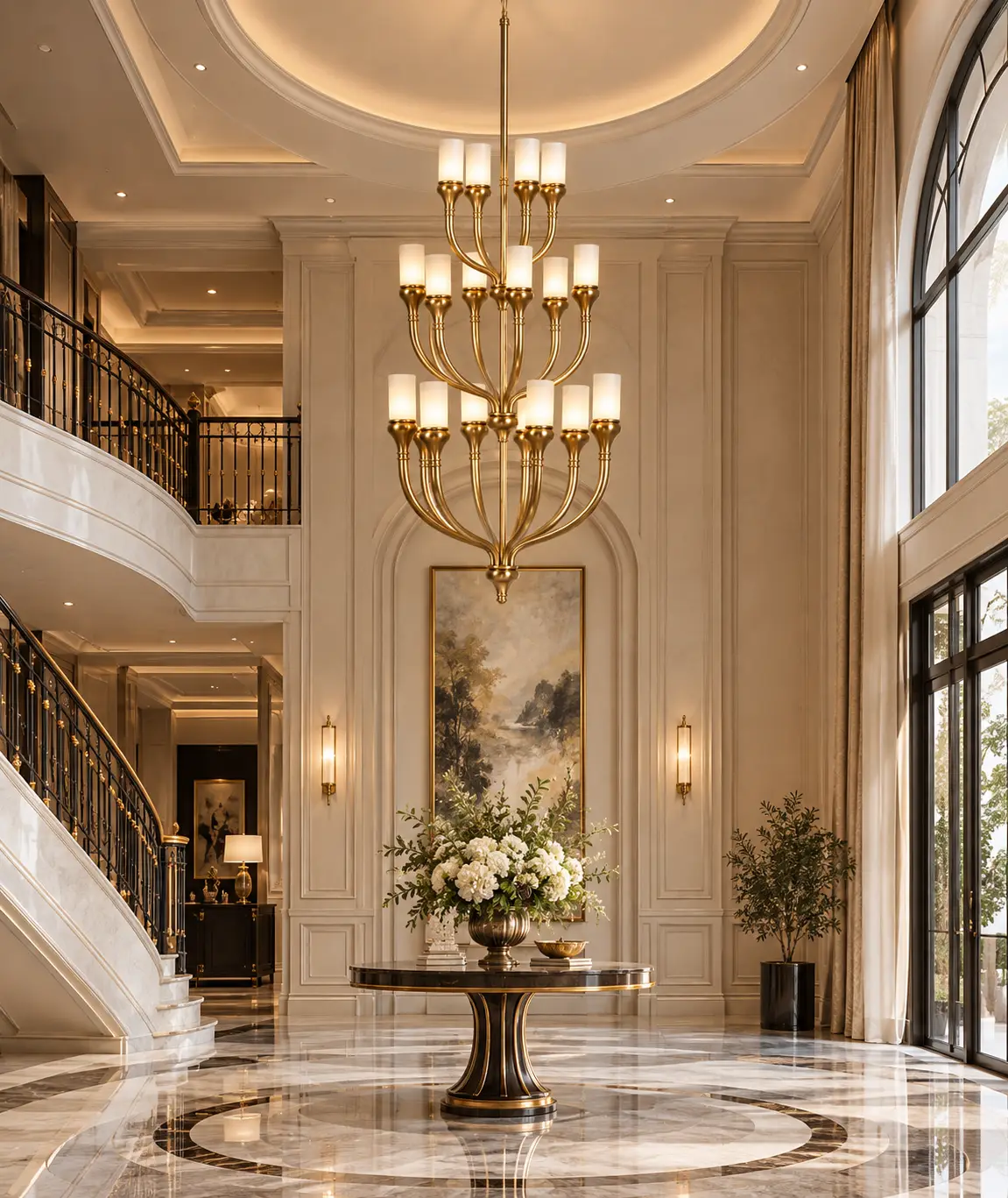 The Grand Lumiere Chandelier in Modern Luxury Double-Height Foyer