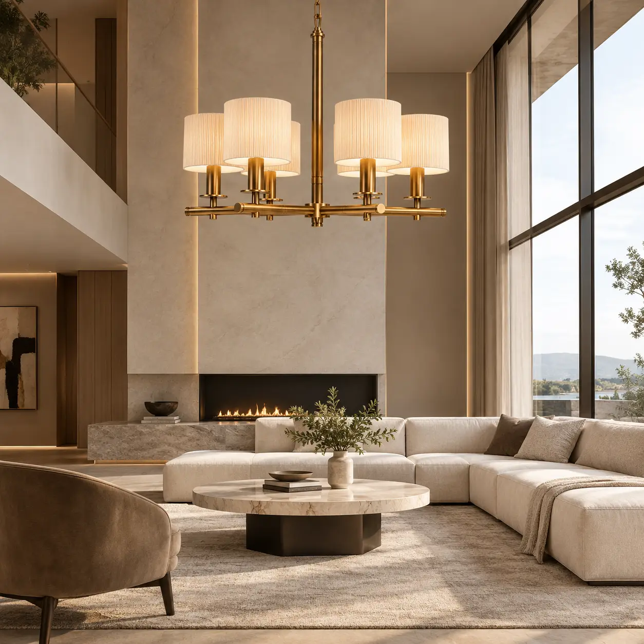 Harmonic Bloom Spoke Pendant in Modern Minimalist Living Room