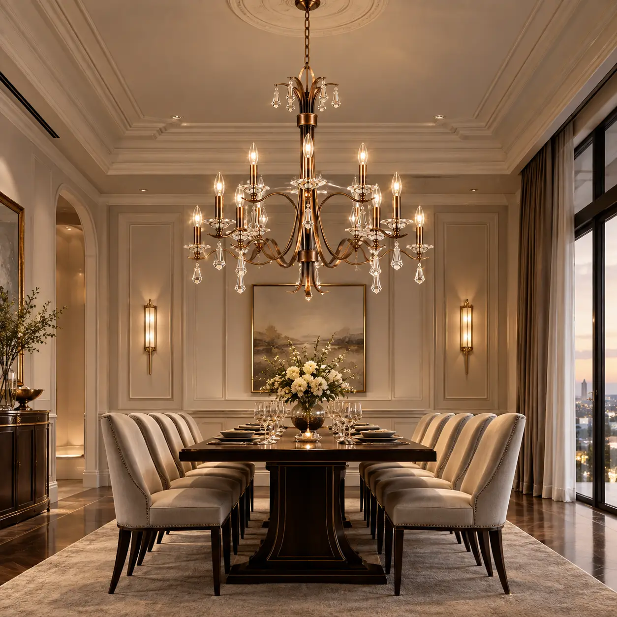 The Heirloom Grandeur 9-Light Crystal Chandelier in Modern Luxury Dining Room