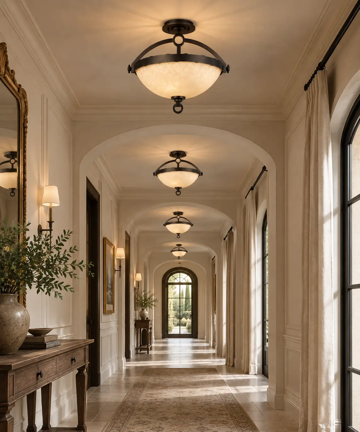 Heritage Bronze Semi-Flush Mount in Hospitality Corridor