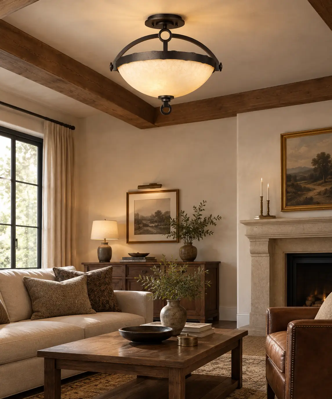 Heritage Bronze Semi-Flush Mount in Transitional Bedroom