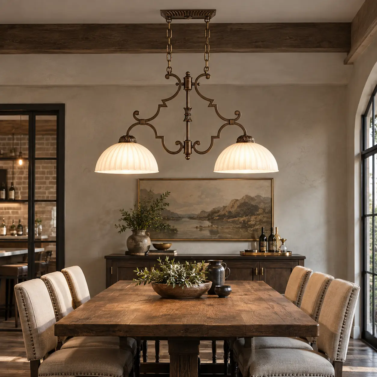 Heritage Craft Artisan 2-Light Island Pendant over Rectangular Dining Table