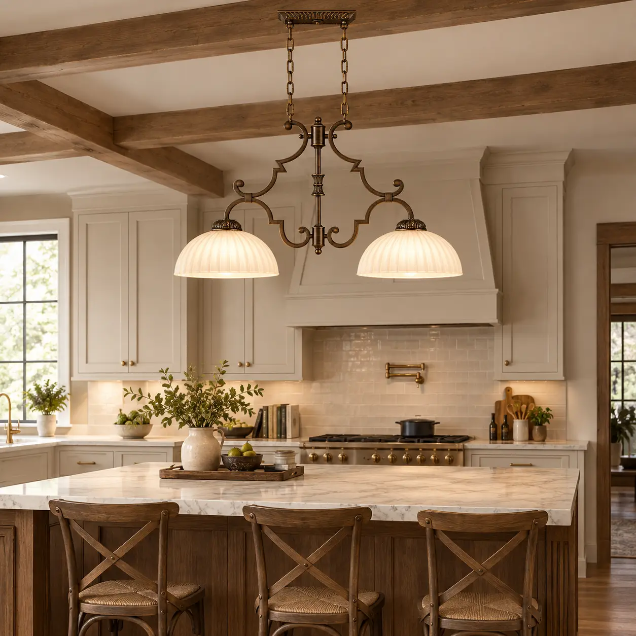 Heritage Craft Artisan 2-Light Island Pendant in Modern Farmhouse Kitchen