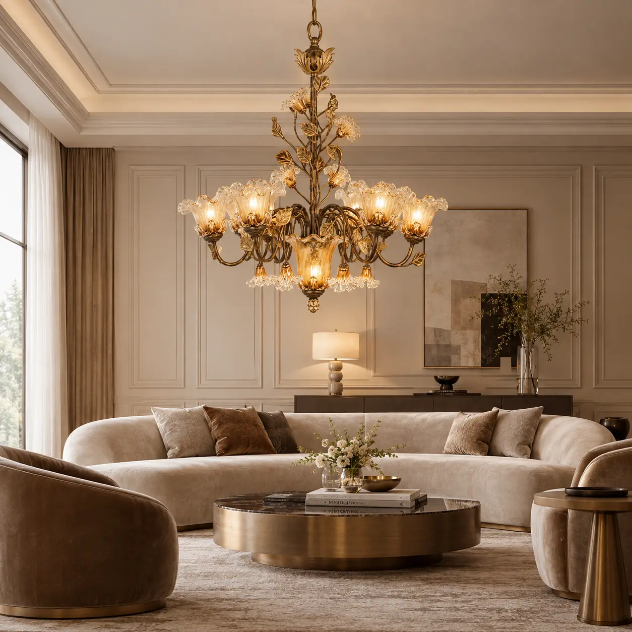 3D Rendering - Chandelier in Modern Luxury Living Room