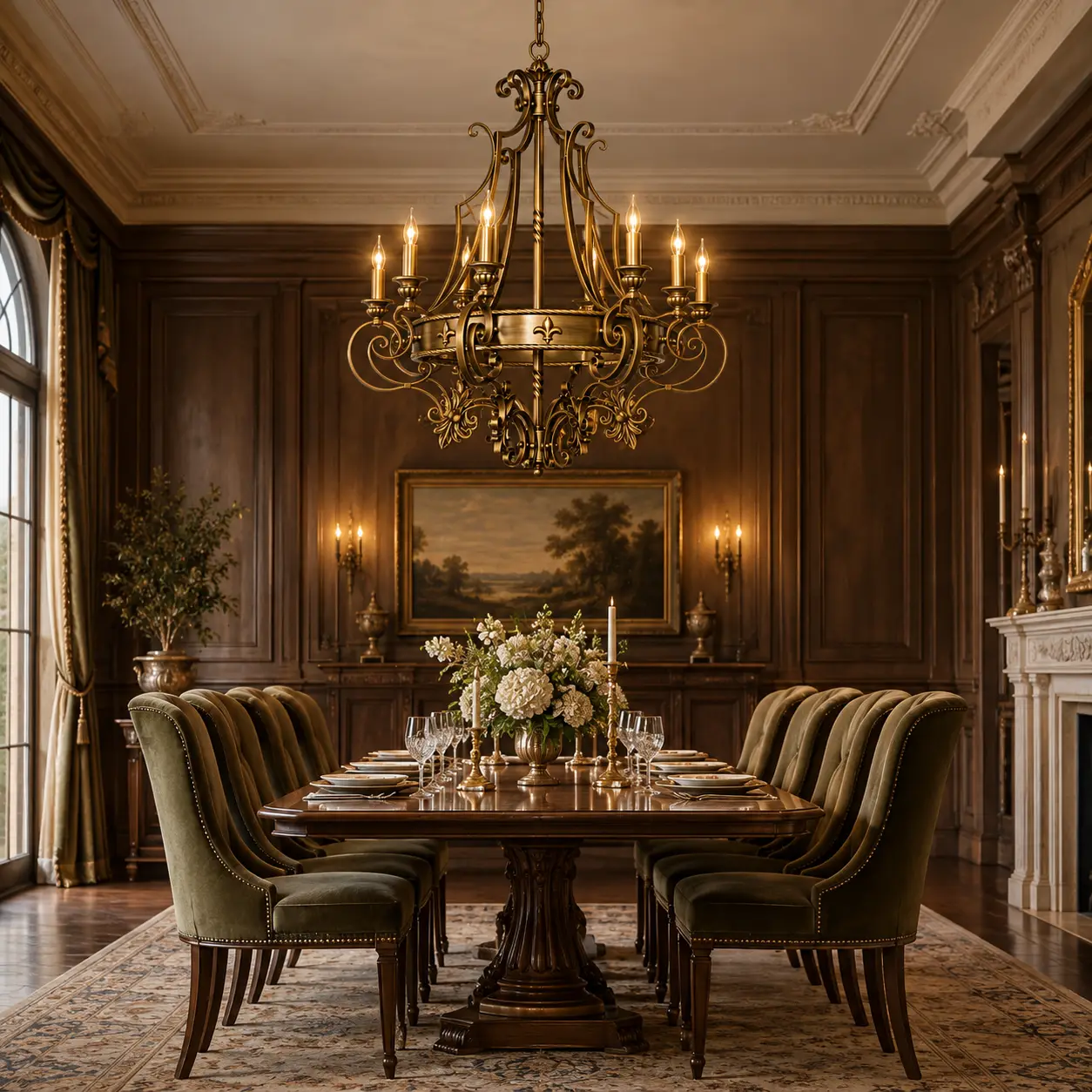 3D Rendering - Antique Brass 8-Light Chandelier in Traditional Dining Room