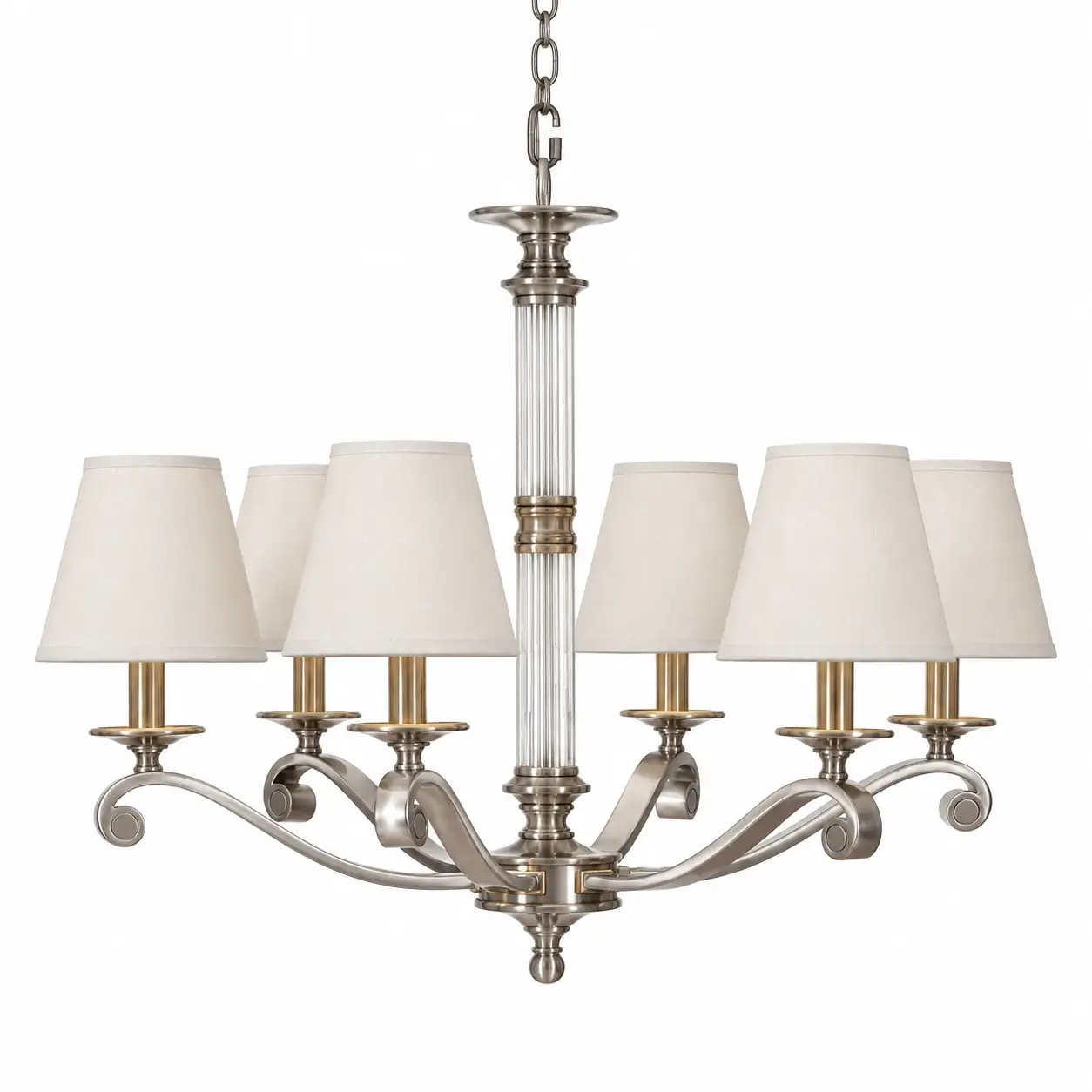Langford-6-Light-Brushed-Nickel-and-Antique-Brass-Chandelier-1 Langford-6-Light-Brushed-Nickel-and-Antique-Brass-Chandelier-1
