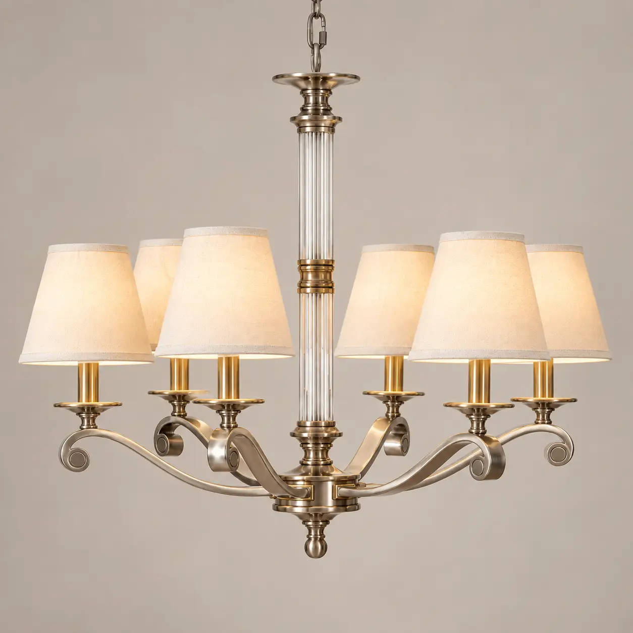 Langford-6-Light-Brushed-Nickel-and-Antique-Brass-Chandelier-3 Langford-6-Light-Brushed-Nickel-and-Antique-Brass-Chandelier-3