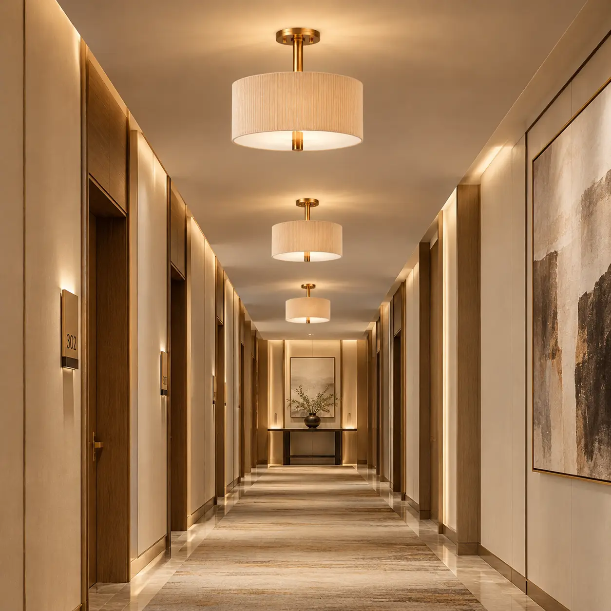 Luminos-Copper-Solstice-3-Light-Semi-Flush-Drum-Pendant-Boutique-Hospitality-Hotel-Corridors Luminos-Copper-Solstice-3-Light-Semi-Flush-Drum-Pendant-Boutique-Hospitality-Hotel-Corridors