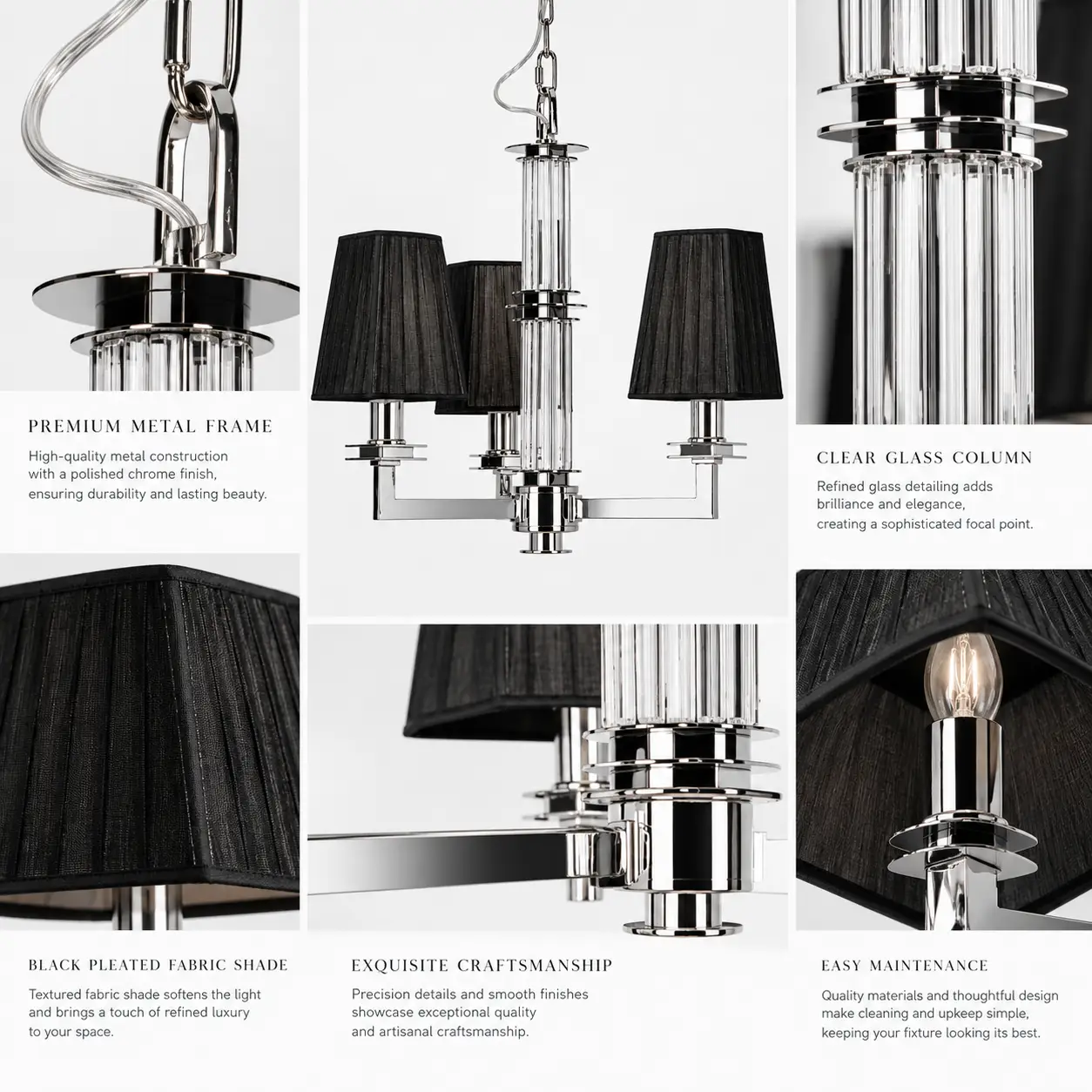 Luna-Noir-Elegance-Handcrafted-3-Light-Modern-Chandelier-in-Polished-Chrome-Finish-with-Black-Pleated-Shades-2 Luna-Noir-Elegance-Handcrafted-3-Light-Modern-Chandelier-in-Polished-Chrome-Finish-with-Black-Pleated-Shades-2