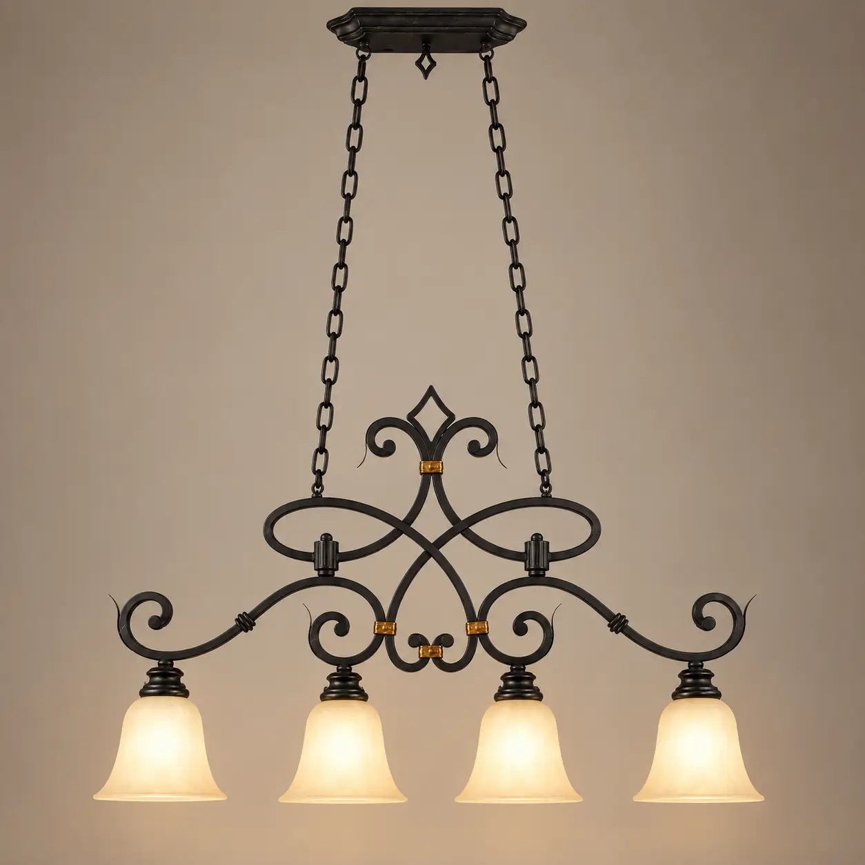 Matte-Black-Hand-Forged-Wrought-Iron-4-Light-Linear-Pendant-3 Matte-Black-Hand-Forged-Wrought-Iron-4-Light-Linear-Pendant-3