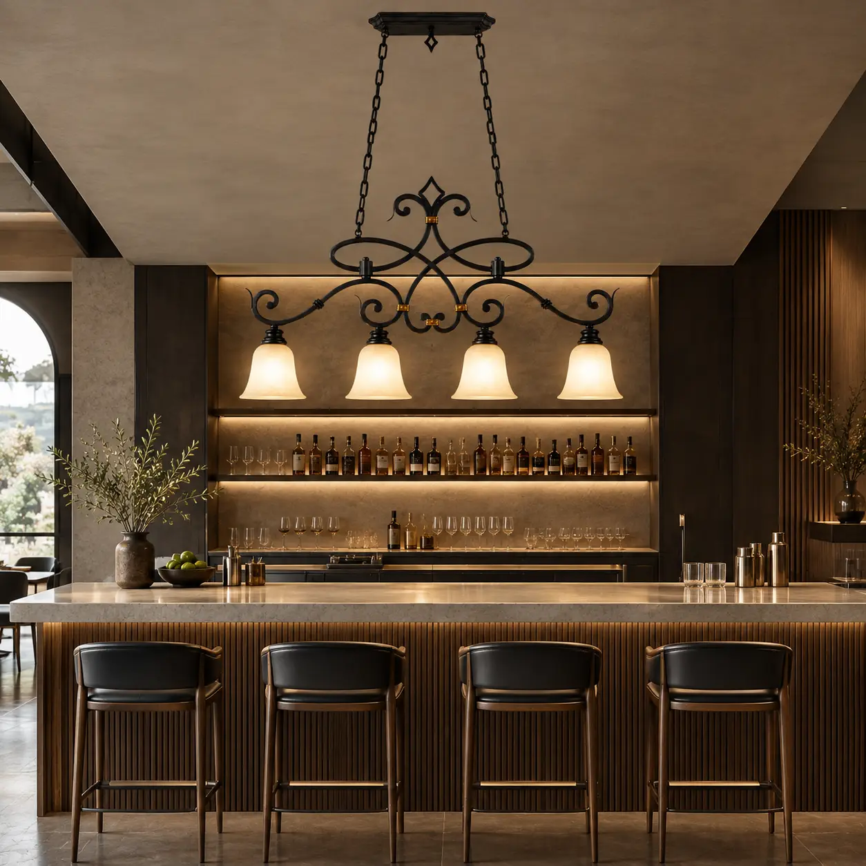 Matte-Black-Hand-Forged-Wrought-Iron-4-Light-Linear-Pendant-Minimalist-Hospitality-Commercial-Bars Matte-Black-Hand-Forged-Wrought-Iron-4-Light-Linear-Pendant-Minimalist-Hospitality-Commercial-Bars