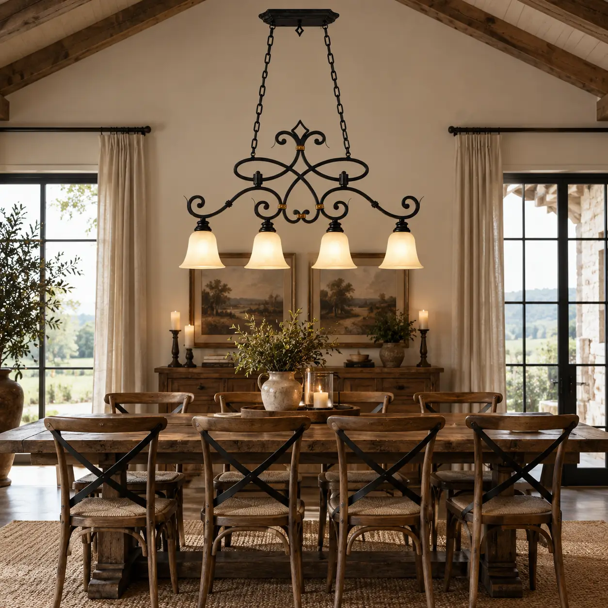 Matte-Black-Hand-Forged-Wrought-Iron-4-Light-Linear-Pendant-Modern-Farmhouse-Rustic-Estates Matte-Black-Hand-Forged-Wrought-Iron-4-Light-Linear-Pendant-Modern-Farmhouse-Rustic-Estates