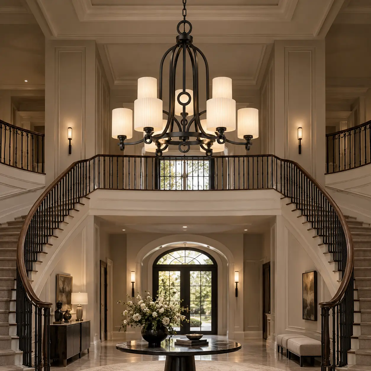 Metropolitan Grand 9-Light Tiered Chandelier in Double-Height Foyer