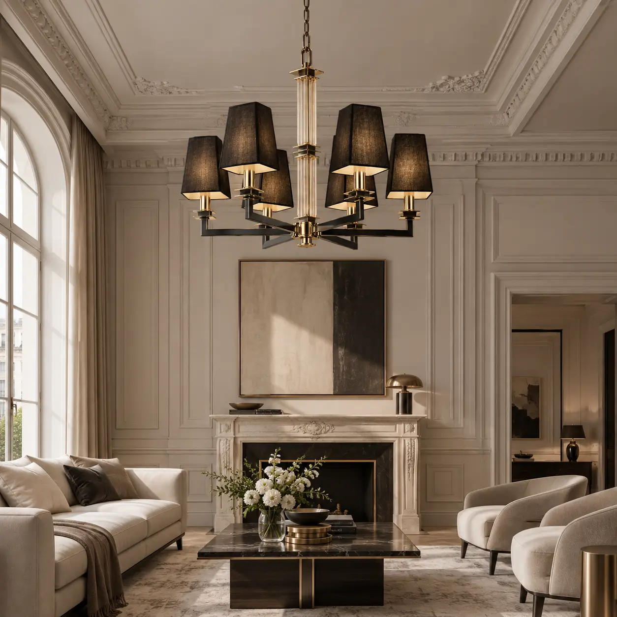 3D Rendering - Neoclassical Living Room Chandelier Setting