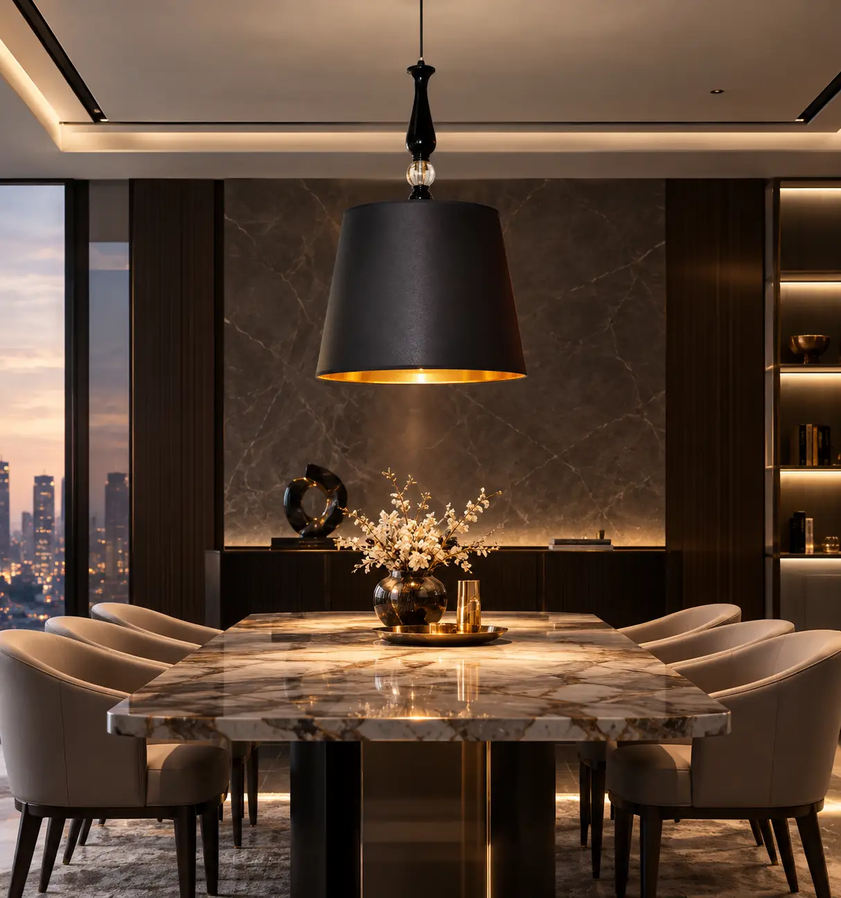 Noir-Chic-Tapered-Drum-1-Light-Pendant-Modern-Luxury-Executive-Dining Noir-Chic-Tapered-Drum-1-Light-Pendant-Modern-Luxury-Executive-Dining
