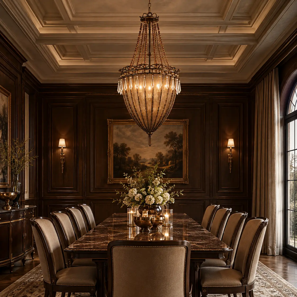 Regal Bronze Crystal Pendant 8-Light Grand Chandelier over Dining Table