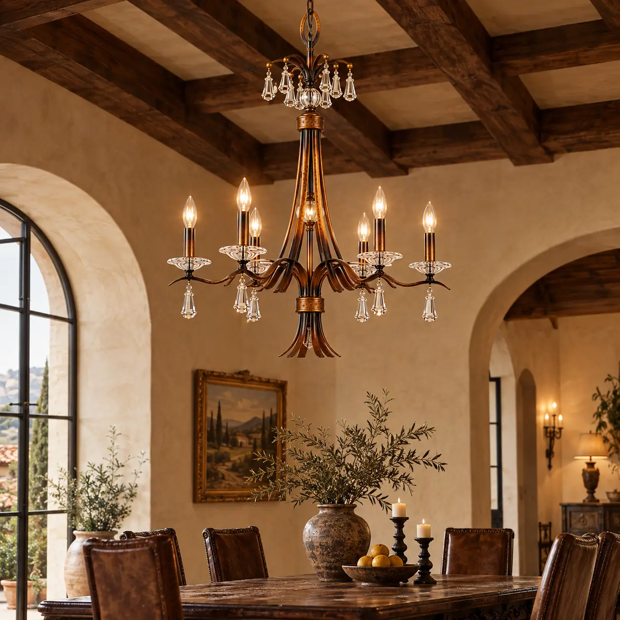 The Tuscan Heirloom 6-Light Chandelier in Rustic Tuscan Estate Living Room