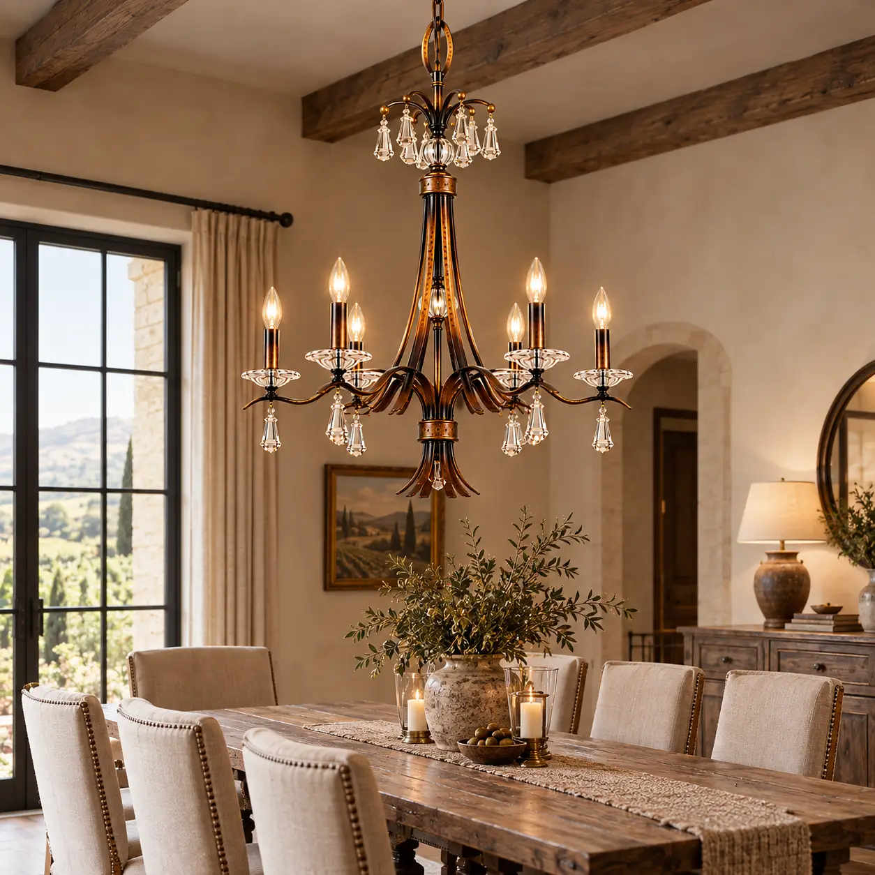 The Tuscan Heirloom 6-Light Chandelier in Modern Farmhouse Dining Room