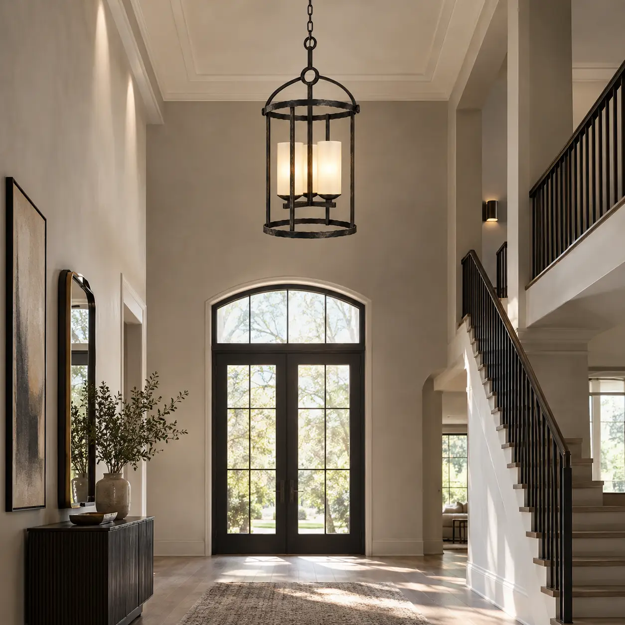 Urban Forge 3-Light Lantern Pendant in Modern Industrial Foyer