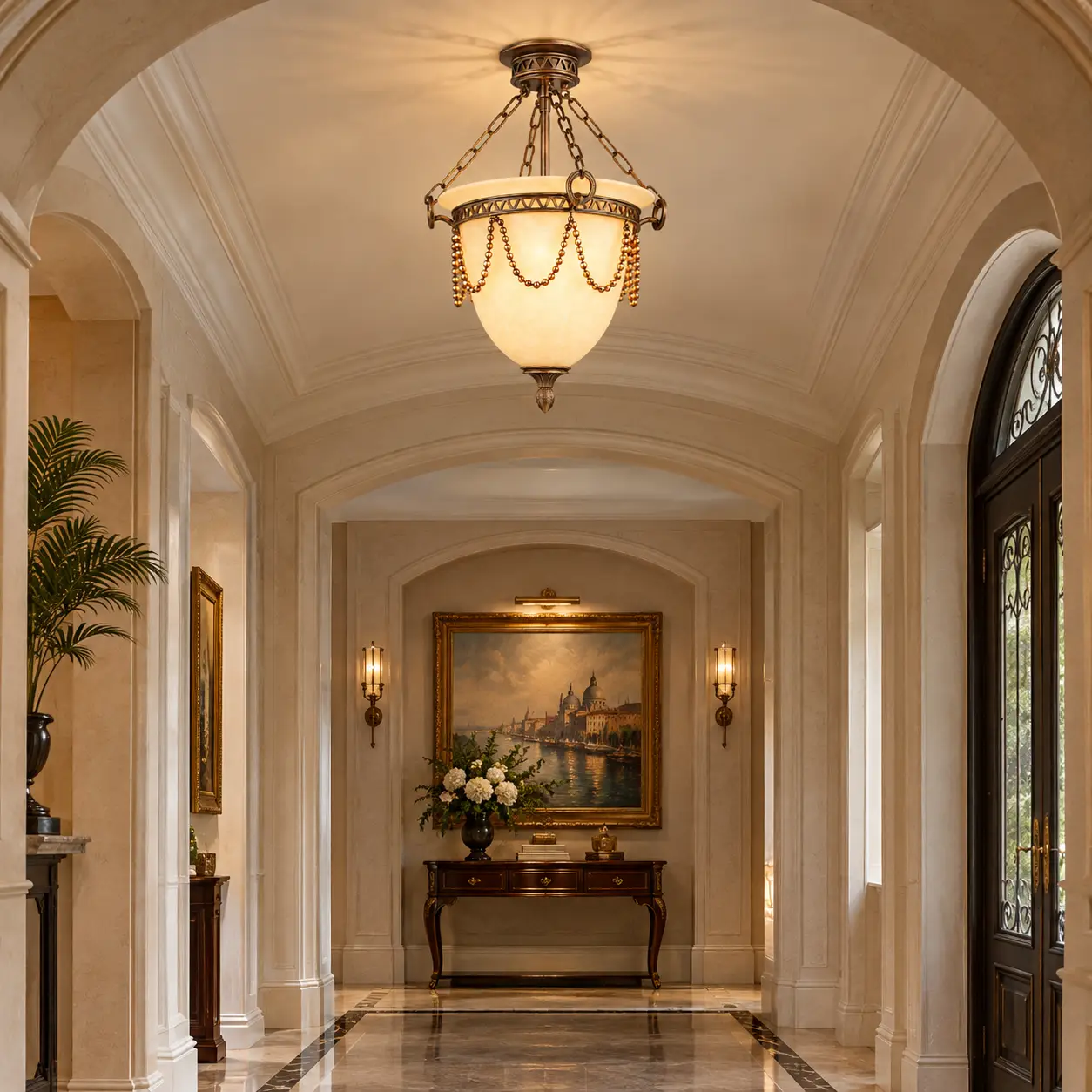 The Venetian Grandeur Convertible Pendant in Neoclassical Entryway