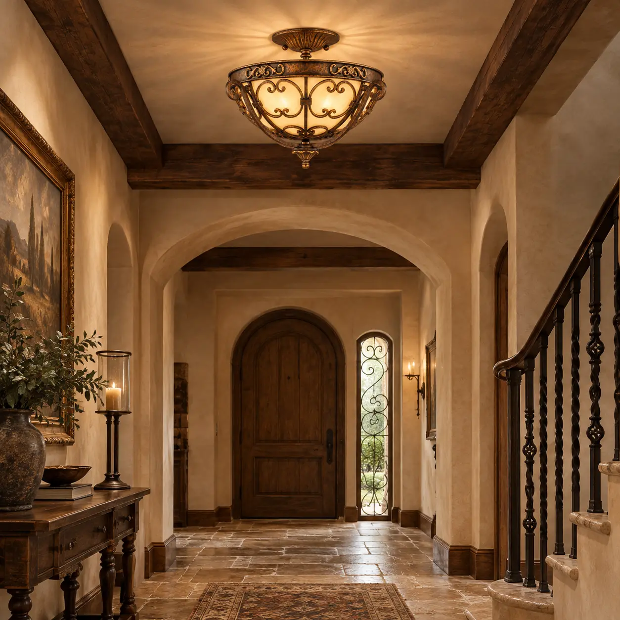 Venezia 3-Light Semi-Flush Mount Pendant in Tuscan Rustic Foyer